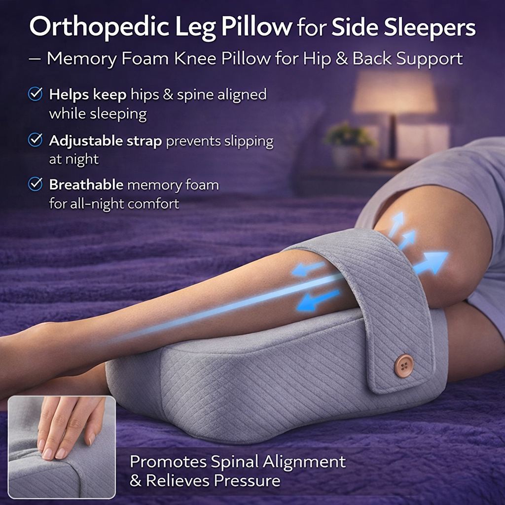 Orthopedic Leg Pillow for Side Sleepers – Memory Foam Knee Pillow for Hip & Back Support