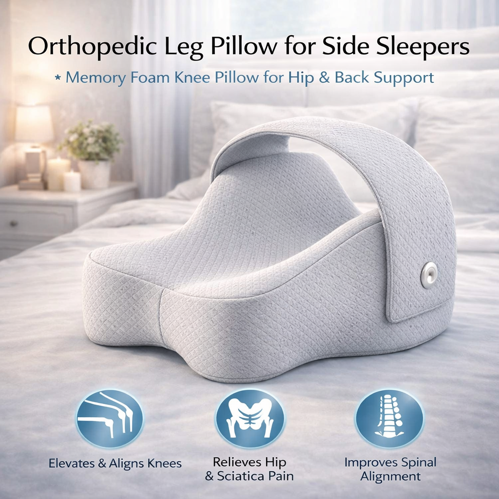 Orthopedic Leg Pillow for Side Sleepers – Memory Foam Knee Pillow for Hip & Back Support