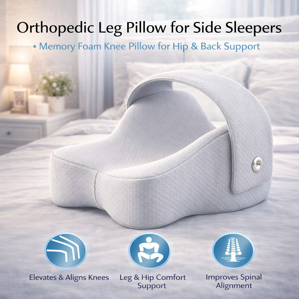 Orthopedic Leg Pillow for Side Sleepers – Memory Foam Knee Pillow for Hip & Back Support