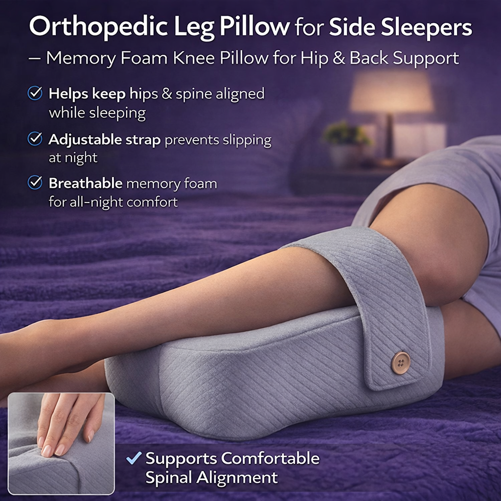 Orthopedic Leg Pillow for Side Sleepers – Memory Foam Knee Pillow for Hip & Back Support